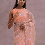 Soft Peach Organza Embroidery Saree