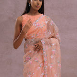 Soft Peach Organza Embroidery Saree