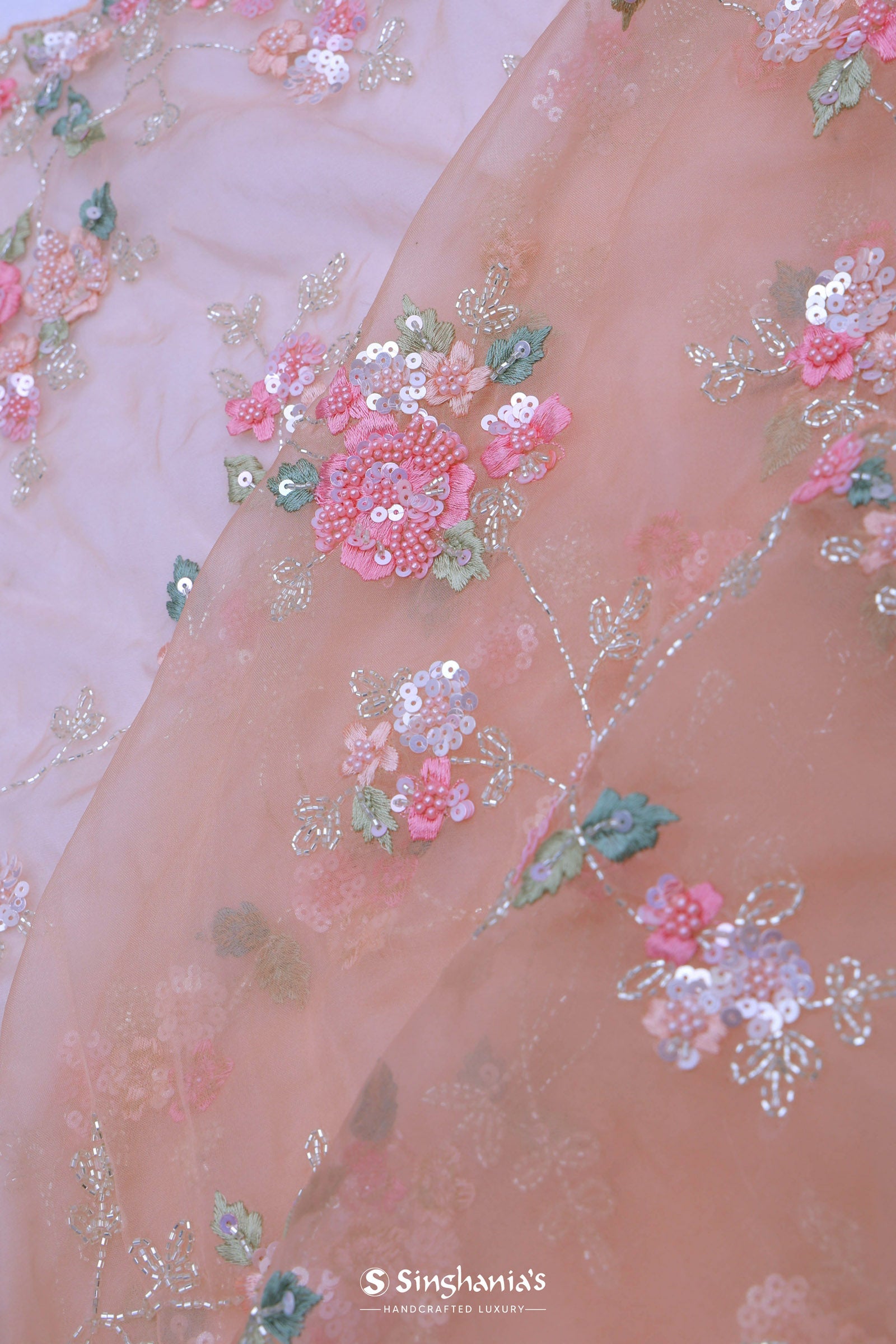 Soft Peach Organza Embroidery Saree