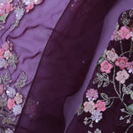 Wine Tissue Organza Embroidery Saree With Floral Border