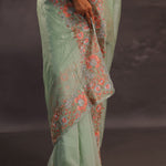 Pistachio Green Organza Embroidery Saree With Floral Border