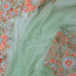 Pistachio Green Organza Embroidery Saree With Floral Border