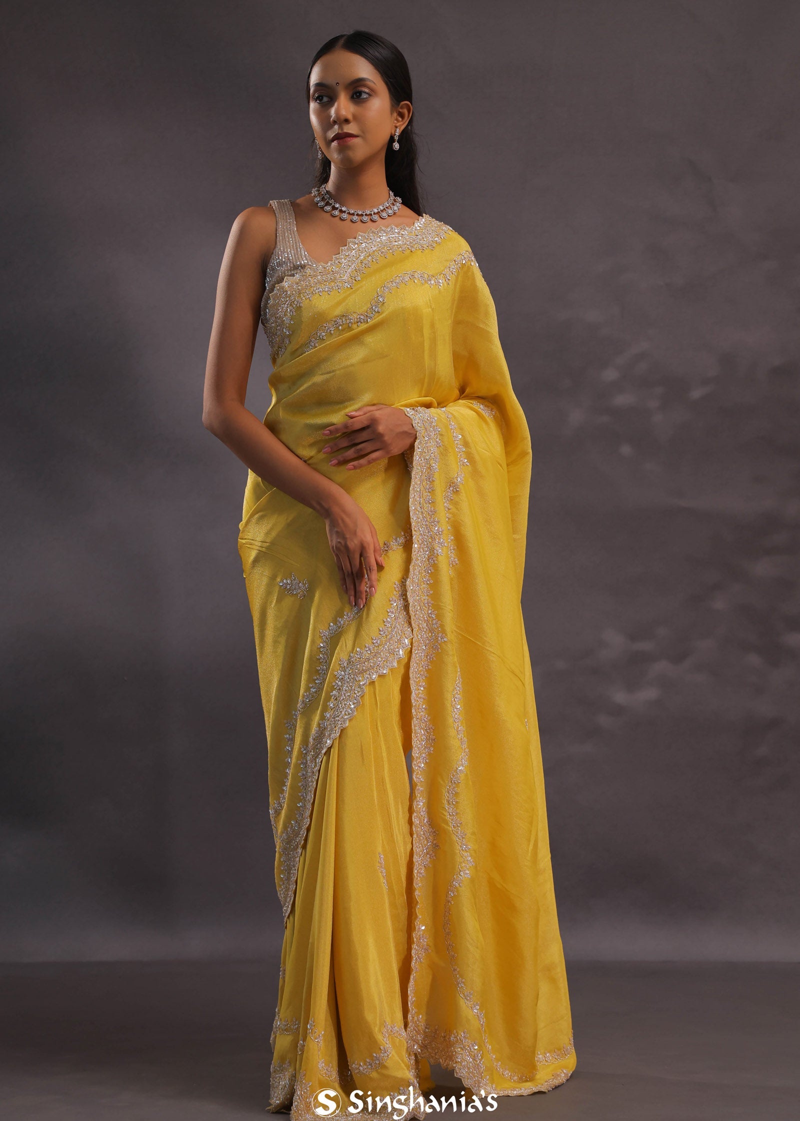 Yellow Organza With Scallop Border