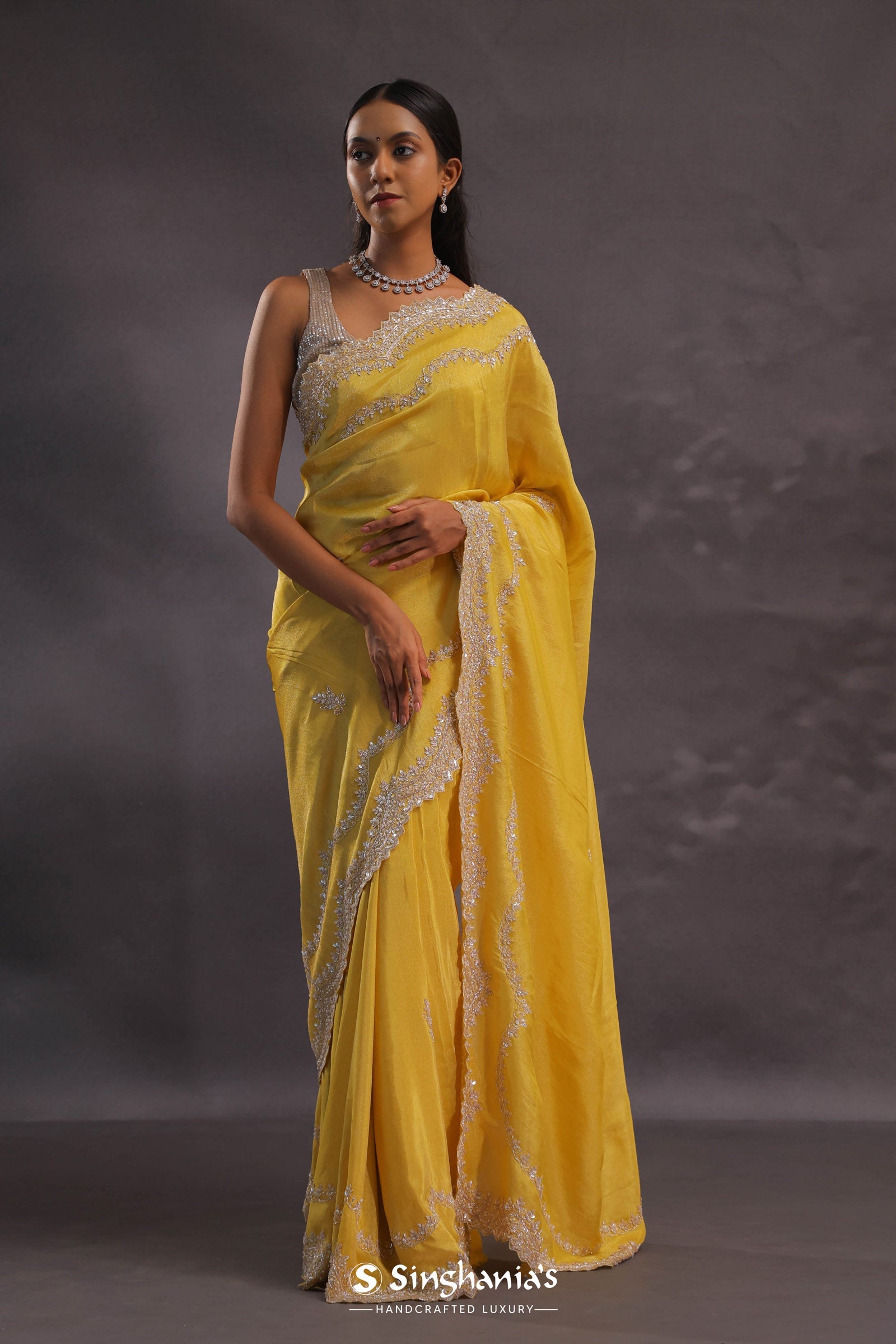 Yellow Organza With Scallop Border