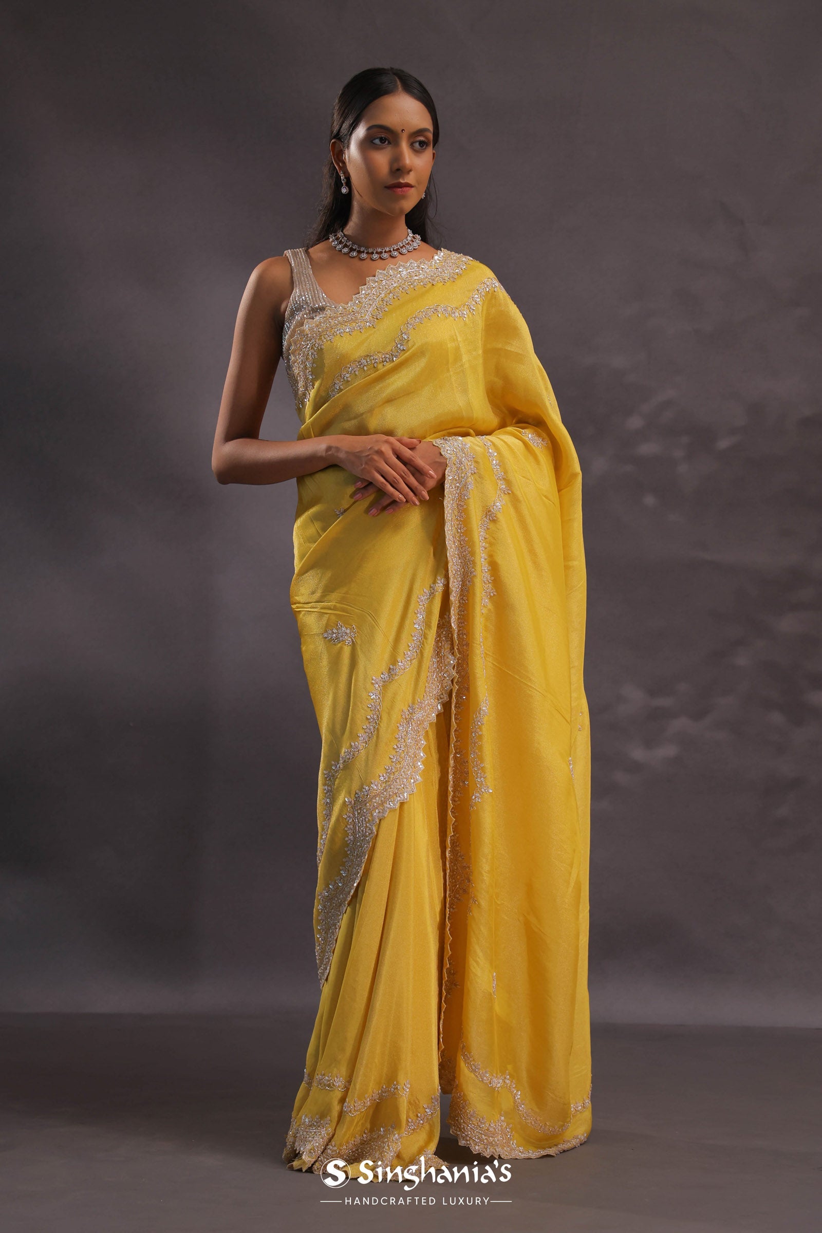 Yellow Organza With Scallop Border