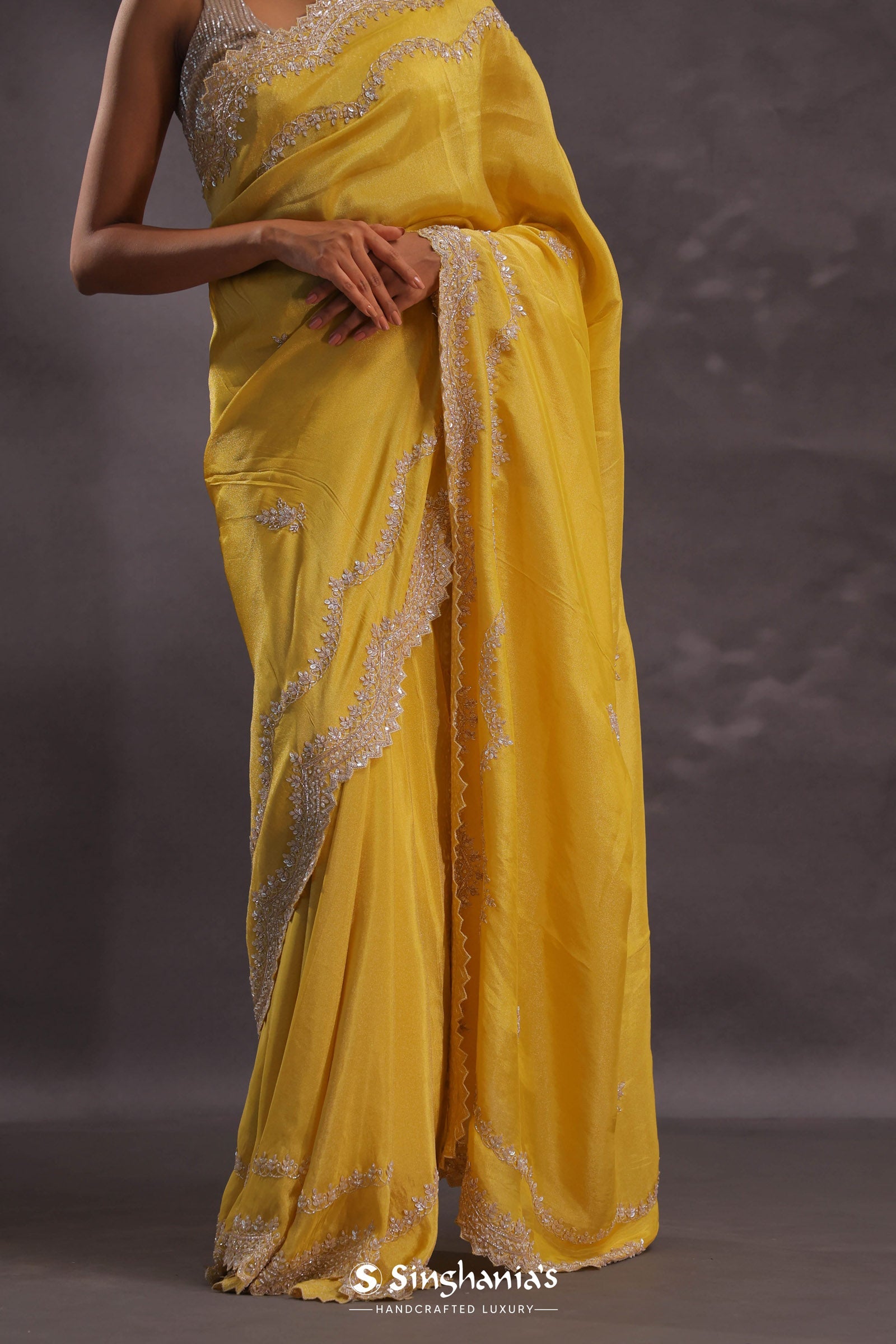 Yellow Organza With Scallop Border