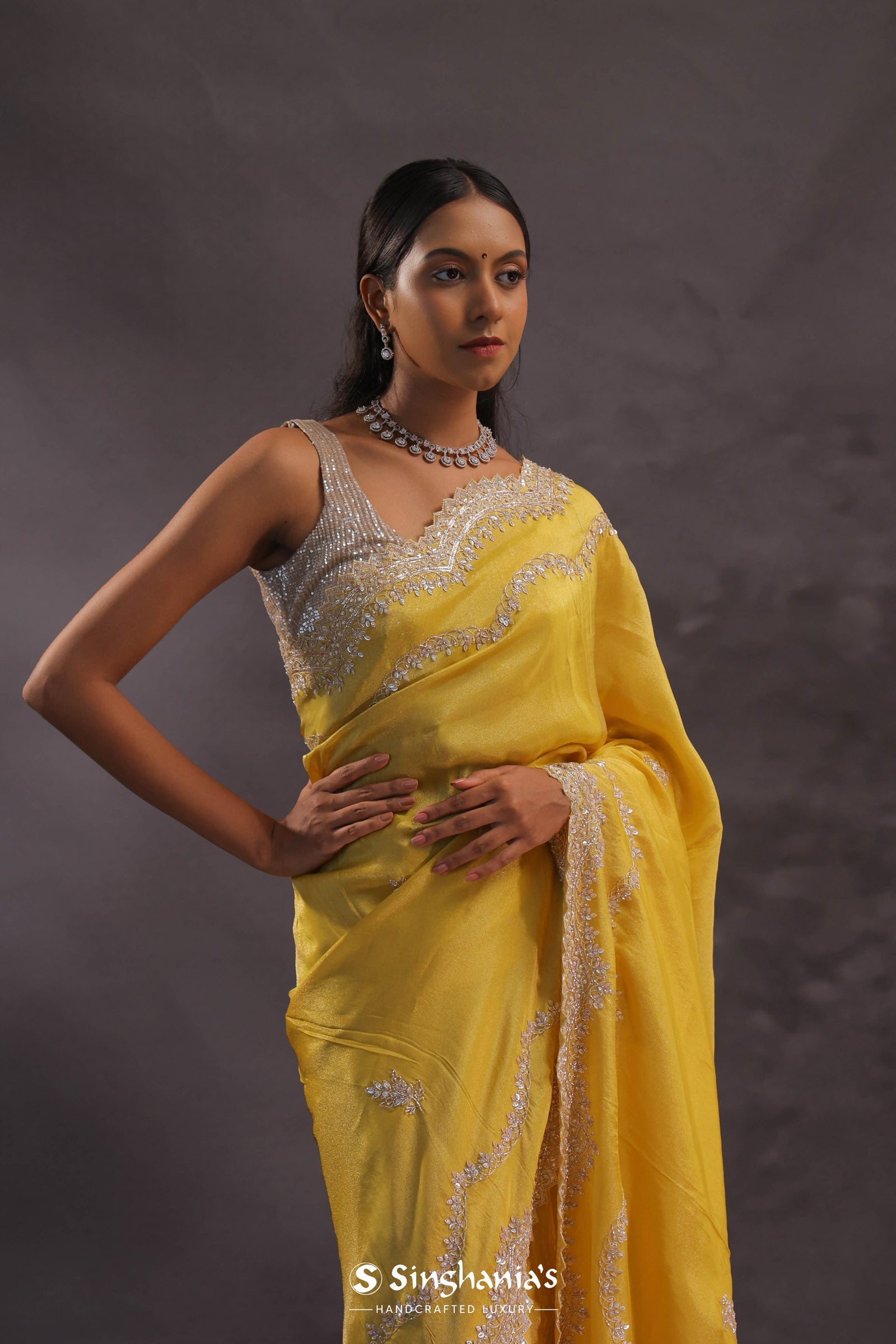 Yellow Organza With Scallop Border