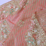 Salmon Pink Organza Embroidery Saree With Pearls And Sequins Detailing