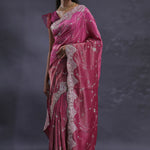 Dual Color Magenta Mulberry Organza Embroidery Saree