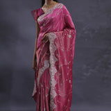 Dual Color Magenta Mulberry Organza Embroidery Saree