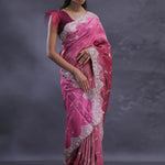 Dual Color Magenta Mulberry Organza Embroidery Saree