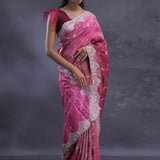 Dual Color Magenta Mulberry Organza Embroidery Saree