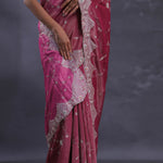 Dual Color Magenta Mulberry Organza Embroidery Saree