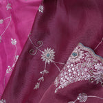 Dual Color Magenta Mulberry Organza Embroidery Saree