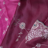 Dual Color Magenta Mulberry Organza Embroidery Saree