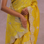 Bright Yellow Organza Embroidery Saree With Scallop Border