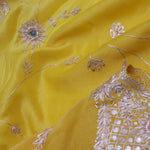 Bright Yellow Organza Embroidery Saree With Scallop Border