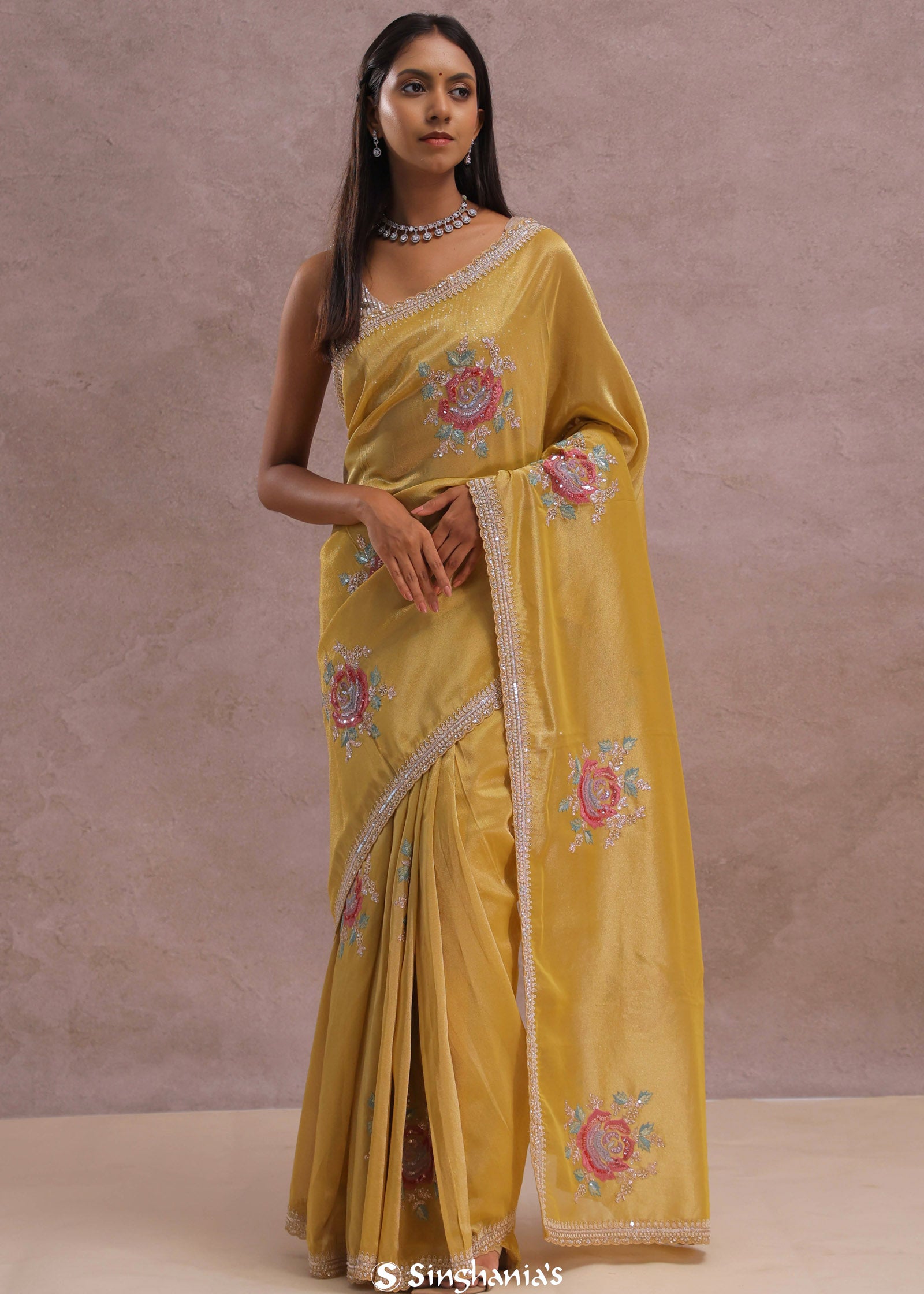 Granola Yellow Organza Embroidery Saree