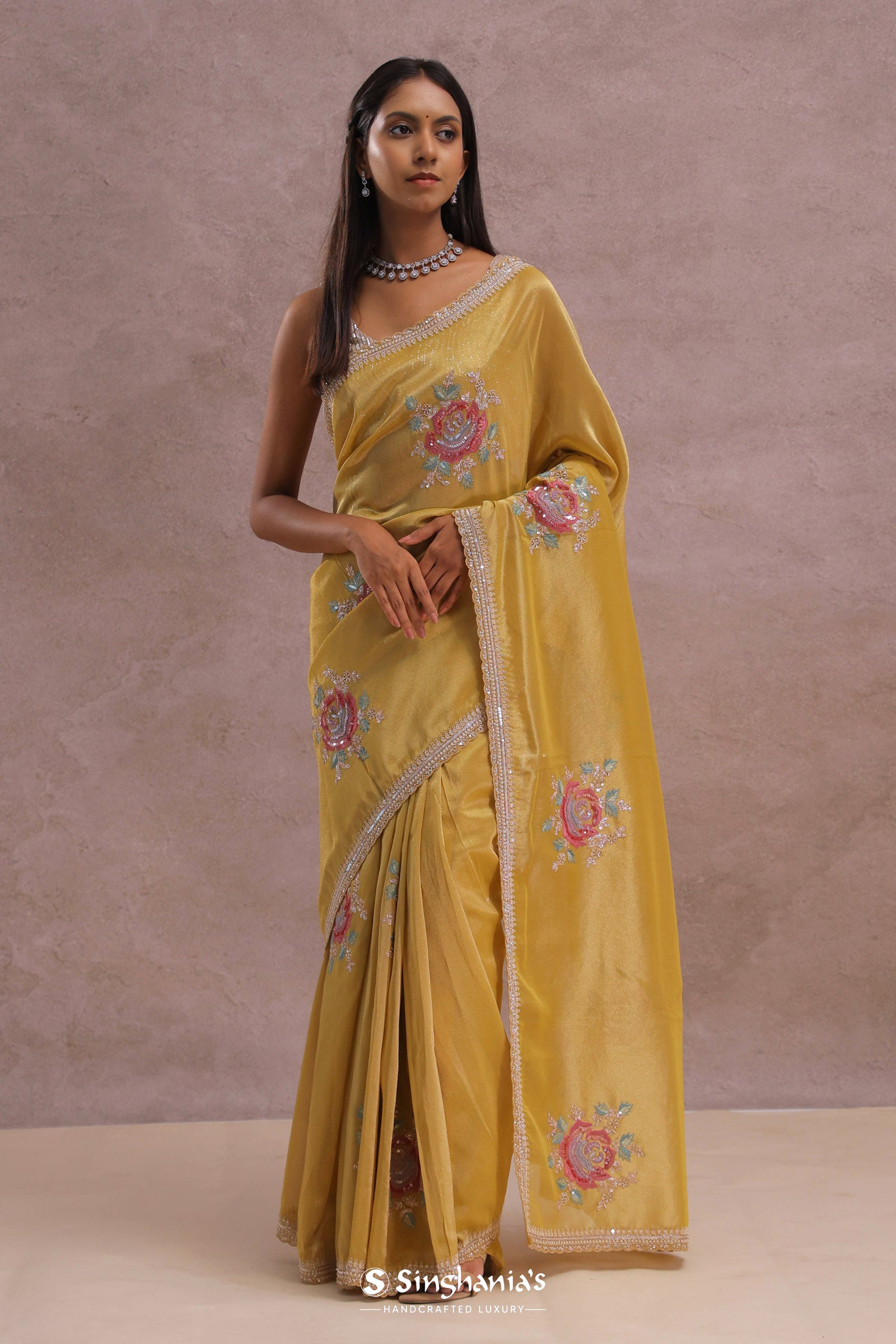 Granola Yellow Organza Embroidery Saree