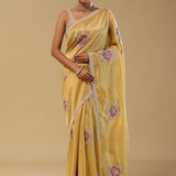 Mocha Yellowish Organza Tissue Saree With Scallop Border