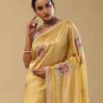 <img> Granola Yellow Organza Embroidery Saree