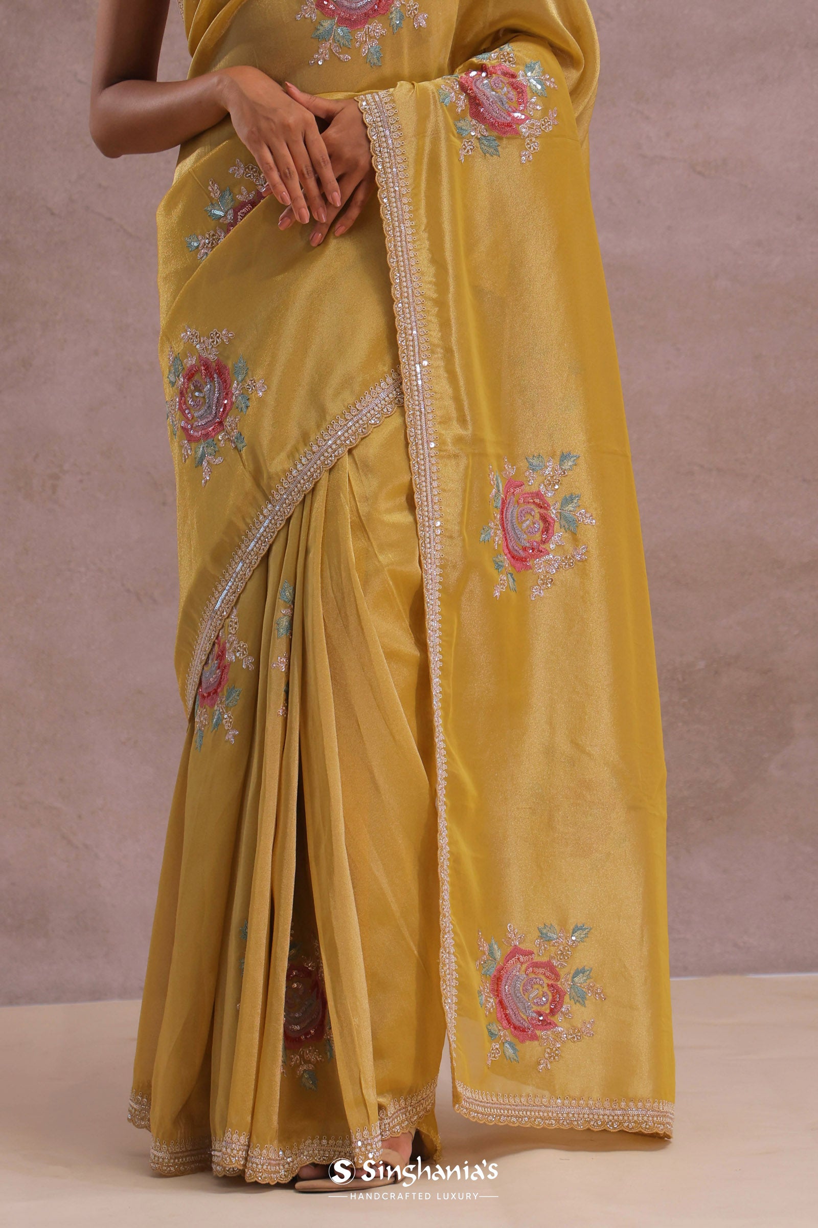 Granola Yellow Organza Embroidery Saree