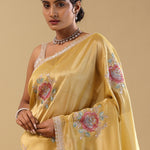 <img> Granola Yellow Organza Embroidery Saree