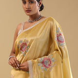 <img> Granola Yellow Organza Embroidery Saree