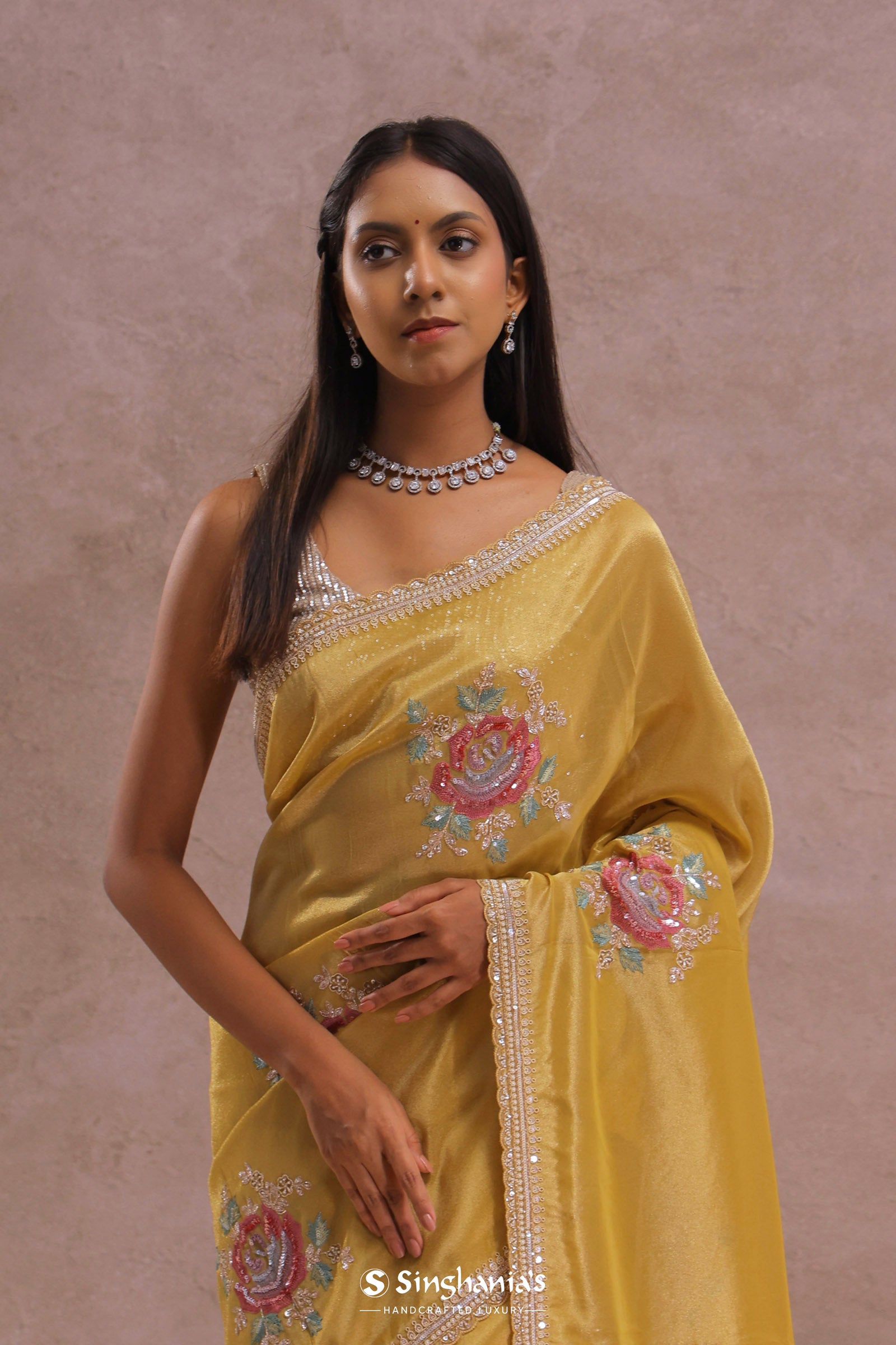 Granola Yellow Organza Embroidery Saree