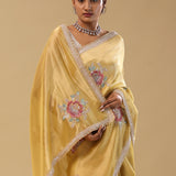 <img> Granola Yellow Organza Embroidery Saree