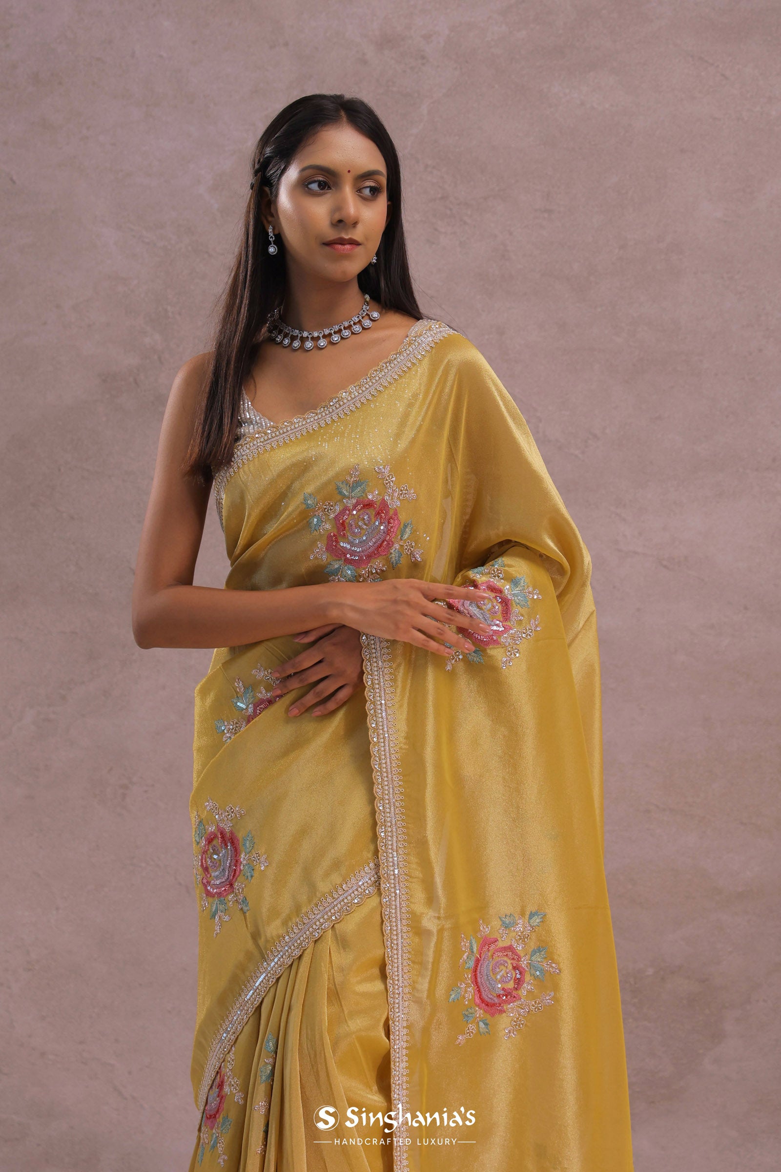 Granola Yellow Organza Embroidery Saree