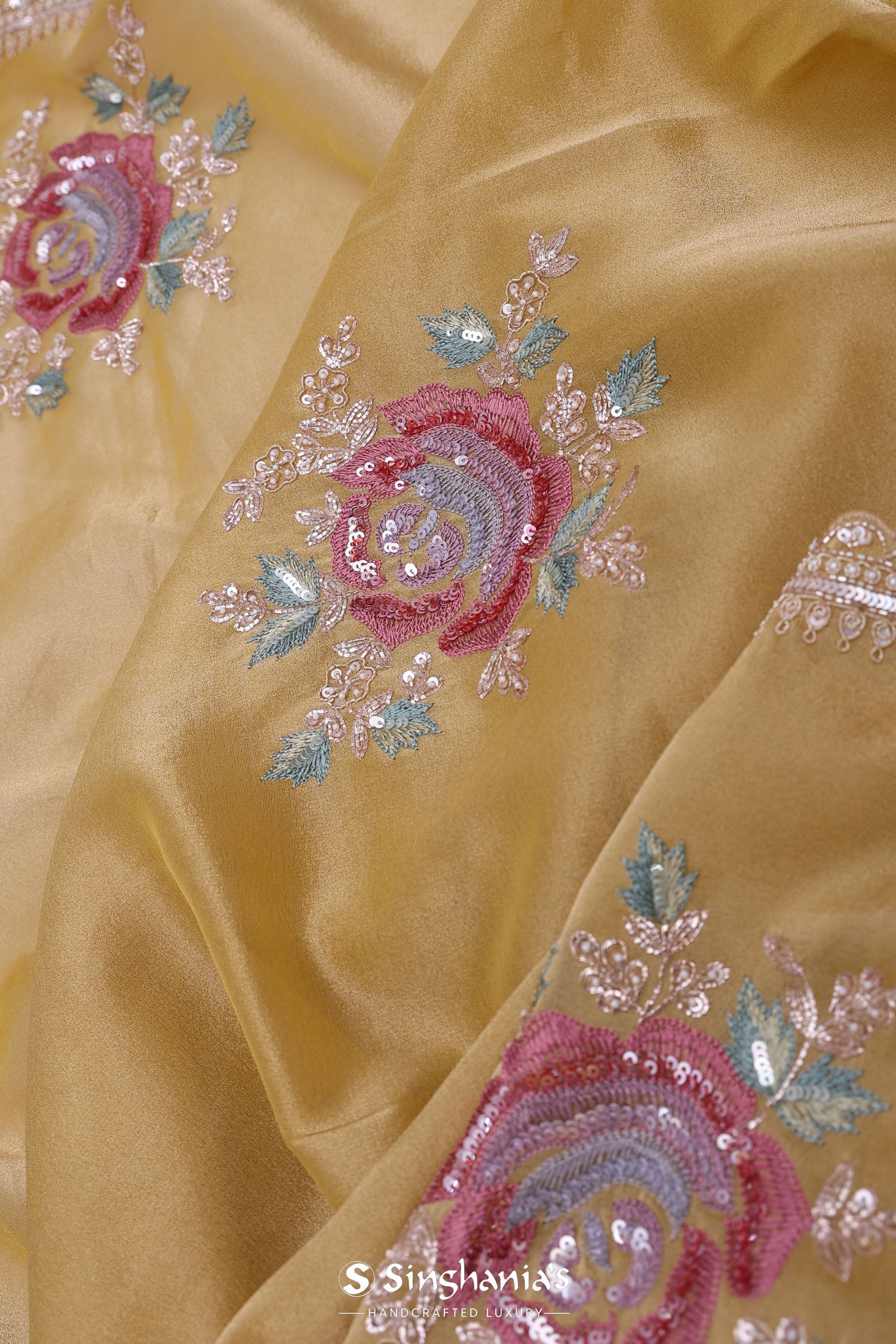 <img> Granola Yellow Organza Embroidery Saree