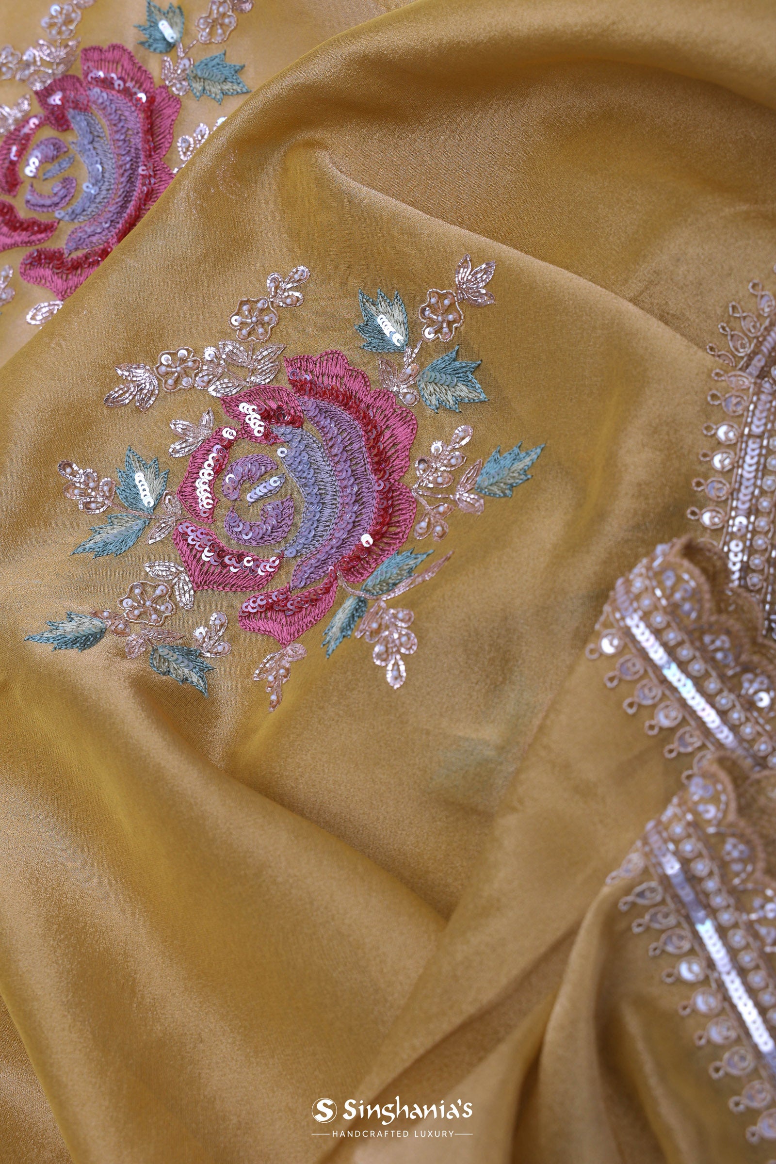 Granola Yellow Organza Embroidery Saree
