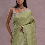 Olive Green Organza Embroidery Saree With Scallop Border