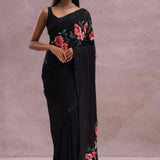 Black Organza Embroidery Saree With Sequins Work