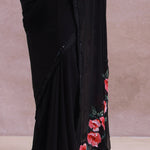 Black Organza Embroidery Saree With Sequins Work