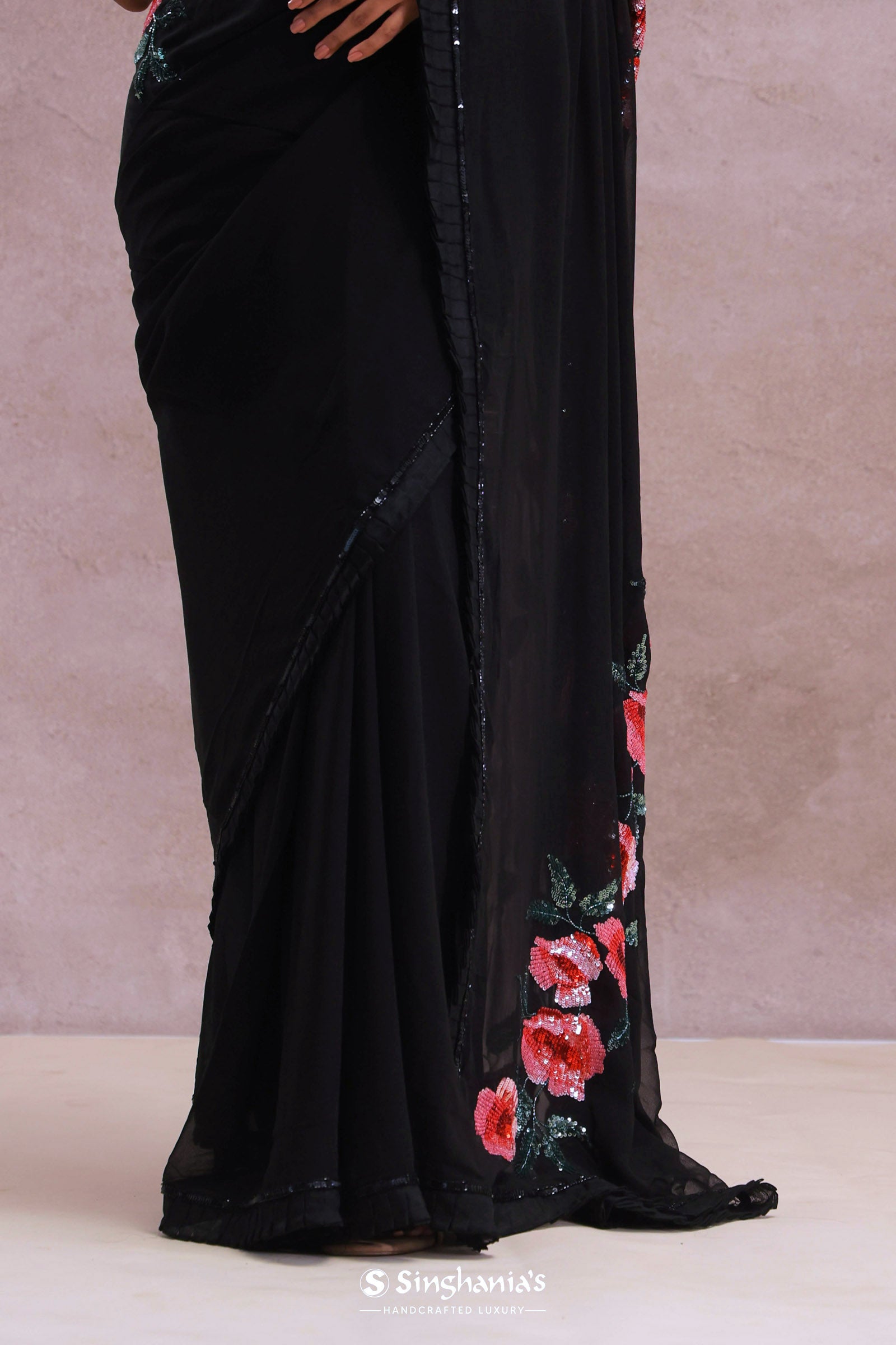 Black Organza Embroidery Saree With Sequins Work