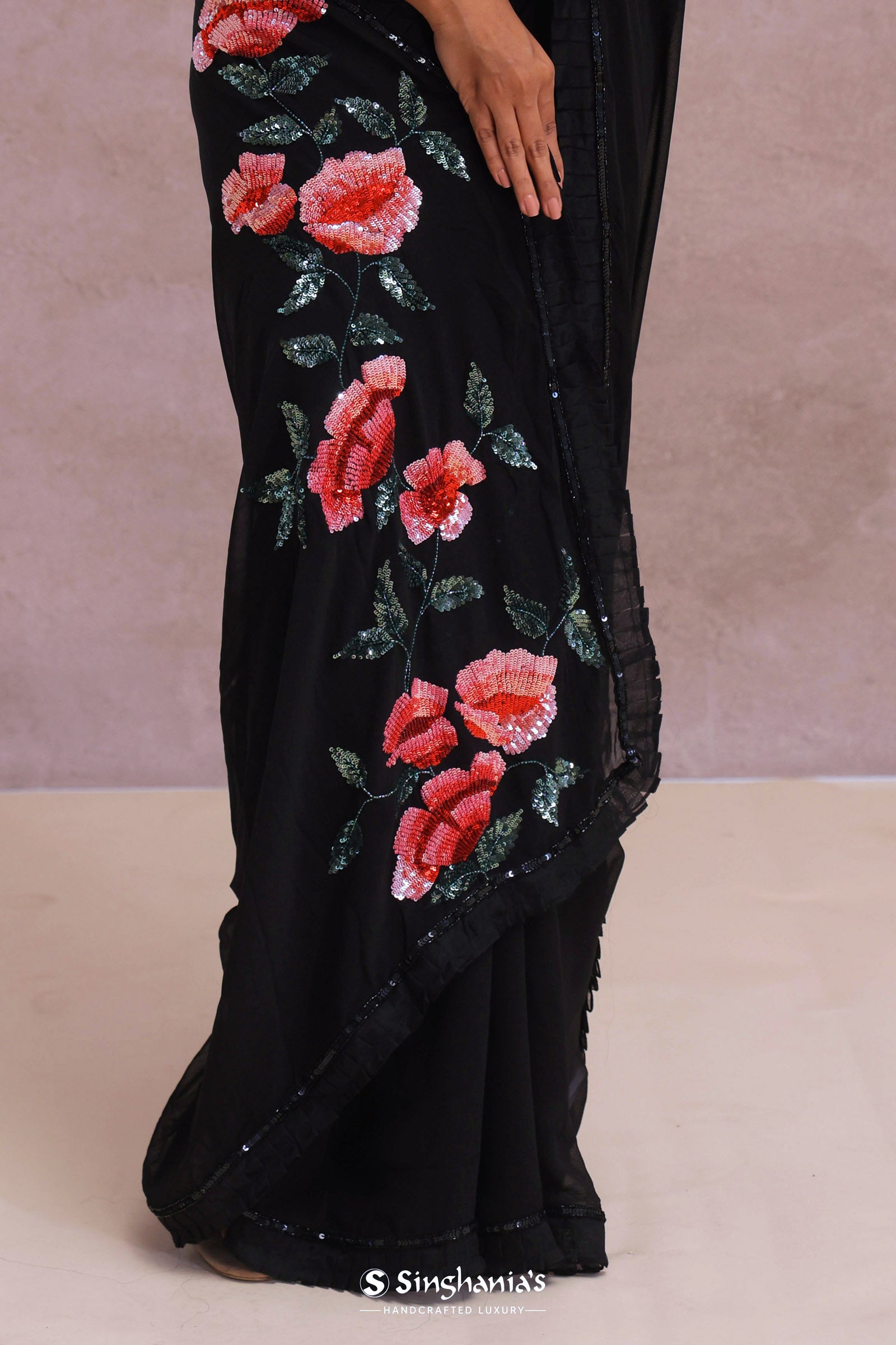 Black Organza Embroidery Saree With Sequins Work