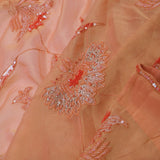 Cantaloupe Orange Organza Embroidery Saree With Small Scallop Border