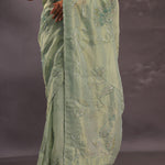 Sage Green Organza Embroidery Saree With Small Scallop Border
