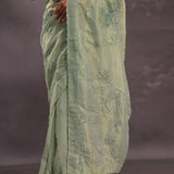 Sage Green Organza Embroidery Saree With Small Scallop Border