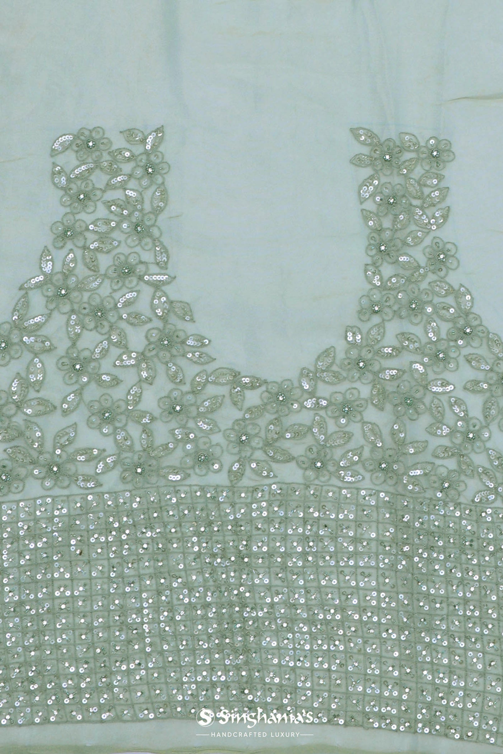 Sage Green Organza Embroidery Saree With Small Scallop Border