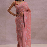 Pinkish Peach Organza Embroidery Saree