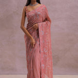 Pinkish Peach Organza Embroidery Saree