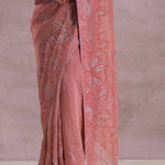 Pinkish Peach Organza Embroidery Saree