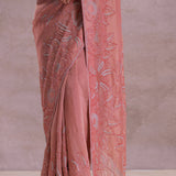 Pinkish Peach Organza Embroidery Saree