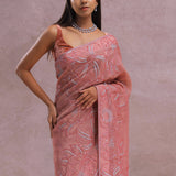 Pinkish Peach Organza Embroidery Saree