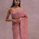 Pinkish Peach Organza Embroidery Saree