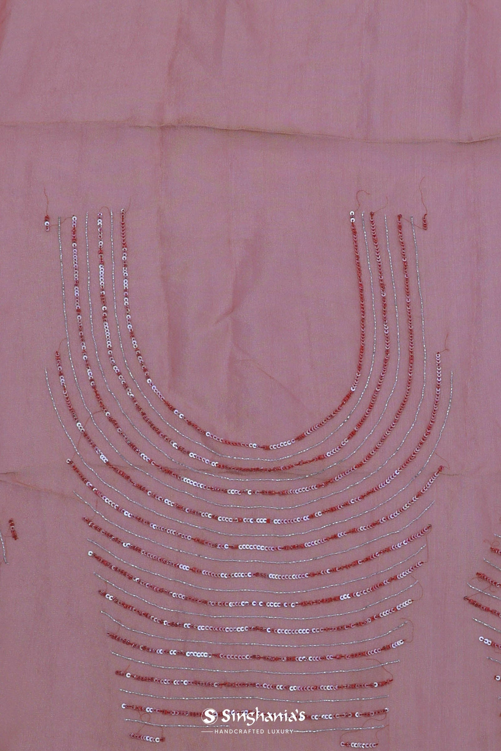 Pinkish Peach Organza Embroidery Saree