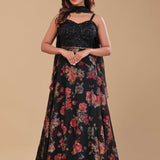 Black Georgette Lehenga Set With Sequins And Beads Work